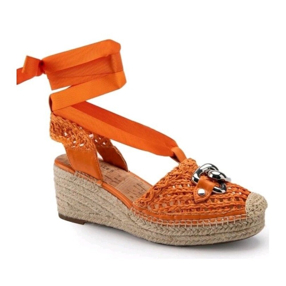 Aerosoles Size 5.5 M Womens Orange Scarlett Raffia Espadrille Wedge Sandal